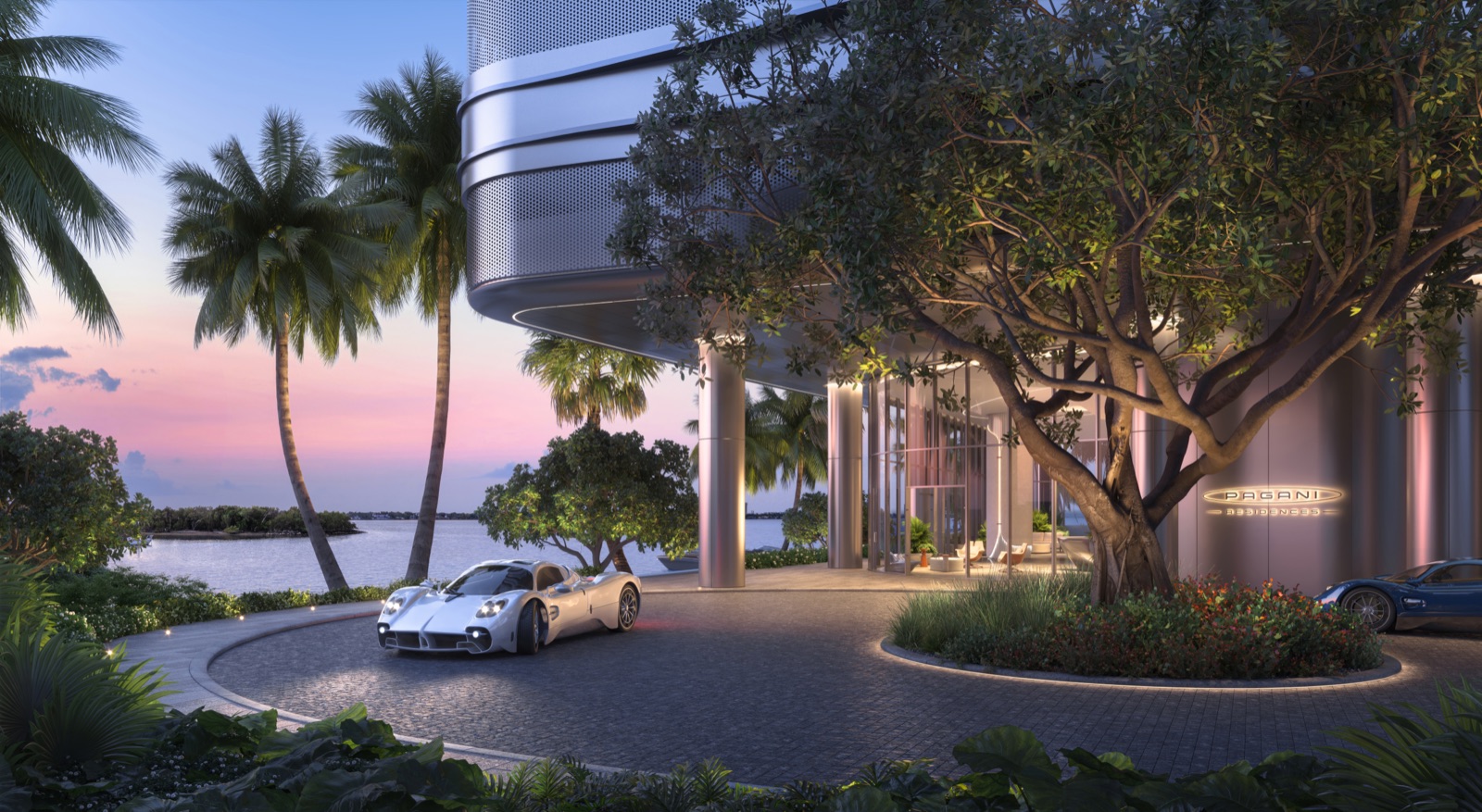 Signature porte-cochère arrival at Pagani Residences, with valet parking and butler service.
